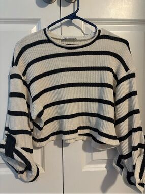 Black and white stripped cropped zara sweater